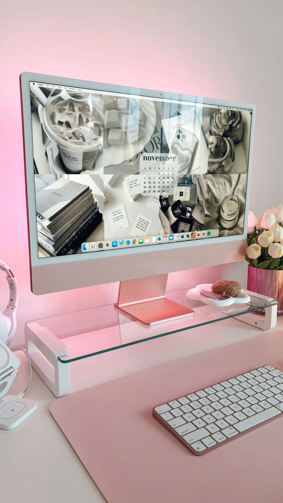 iMac Wallpaper | Pink iMac | Grey Aesthetic | Pink Aesthetic | Desk Aesthetic | Desk Setup