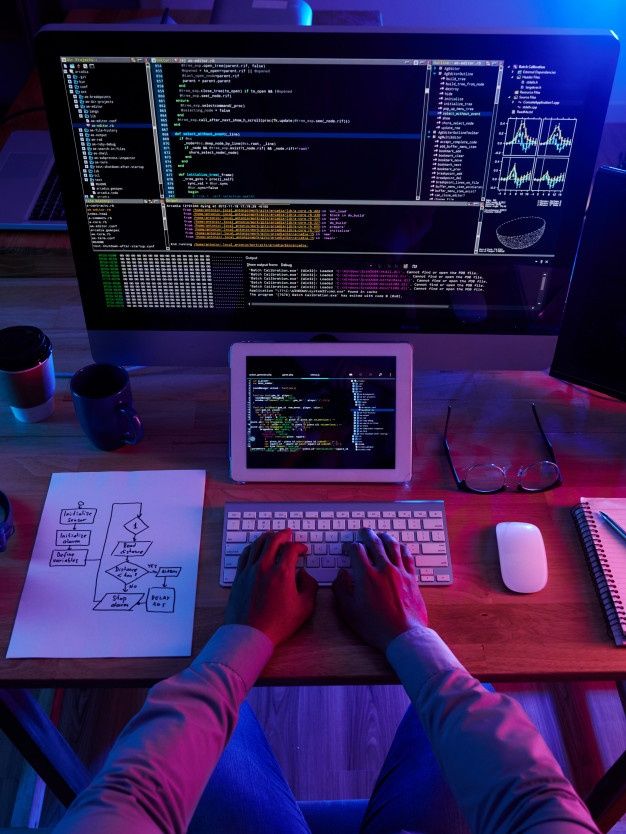 Free Photo | Top view of unrecognizable hacker performing cyberattack at night